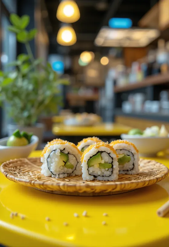 Vegan sushi met nori, avocado en sesamzaadjes