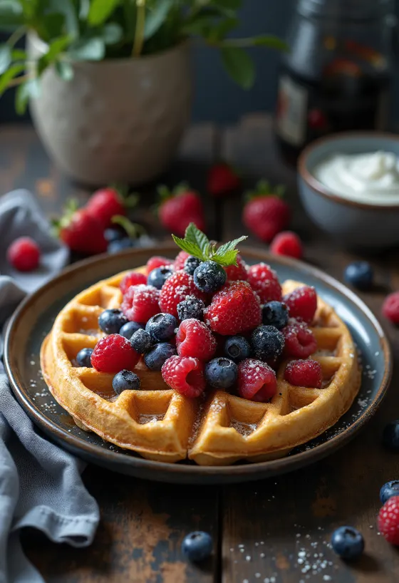 Wafels met rood fruit en honing