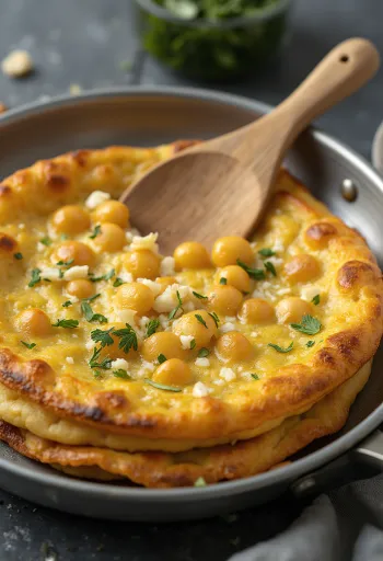 Fainá met knoflook, versierd met verse peterselie