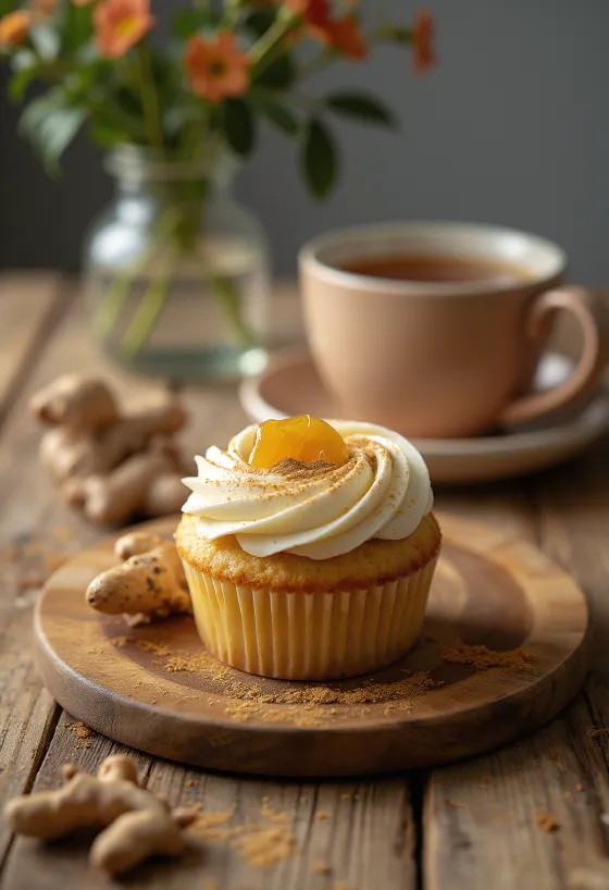 Gembercupcakes met room en gemberrasp