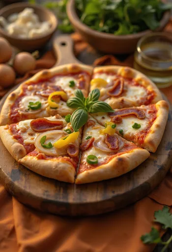 Vers gebakken pizza in boerenstijl