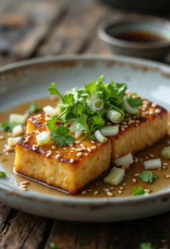 Tofu steak met sesam en verse koriander