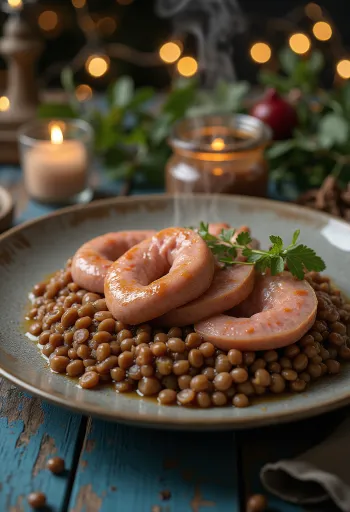 Cotechino, Italiaanse worst geserveerd met linzen