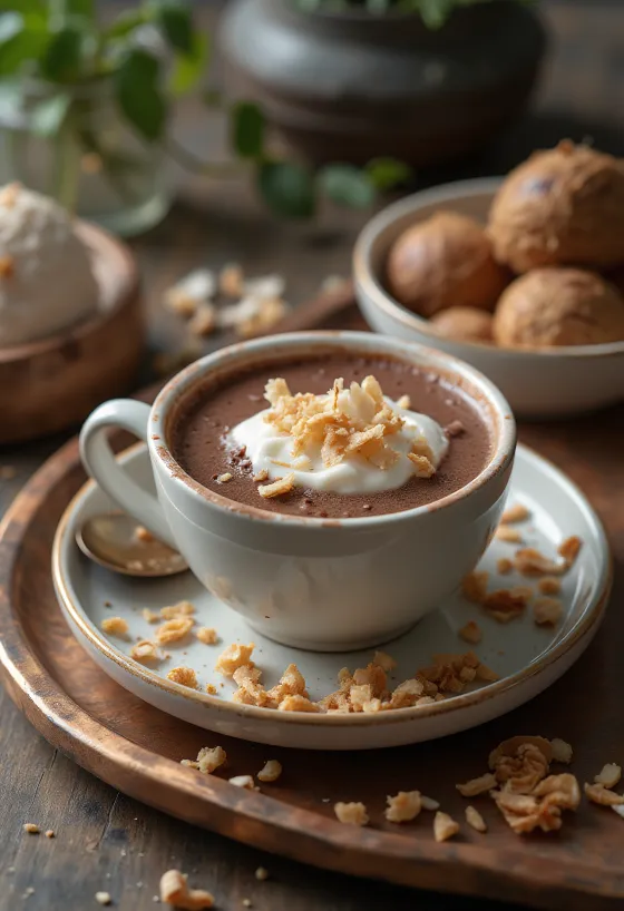 Warme kokosdrank vers geserveerd