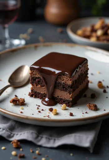 Rigó Jancsi chocoladegebak op een wit bord