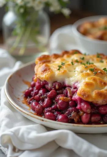 Bonenschotel met biet uit de oven geserveerd