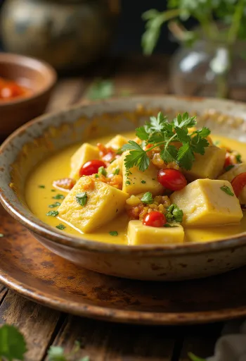 Crocodile curry geserveerd in een kom met jasmijnrijst ernaast