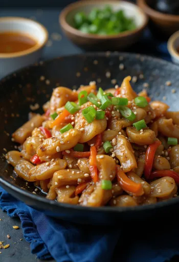 Roerbak krokodil geserveerd met rijst en groenten.