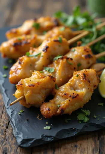 Gember saté, gegrilde kipspiesjes in gembermarinade