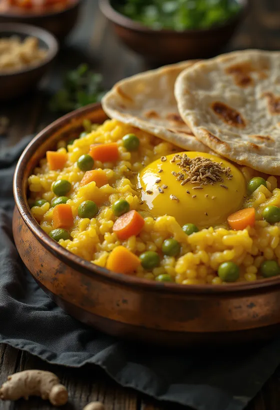 Khichdi met masala kruiden, rijst- en dhalgerecht