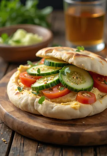 Pita met hummus en verse groenten
