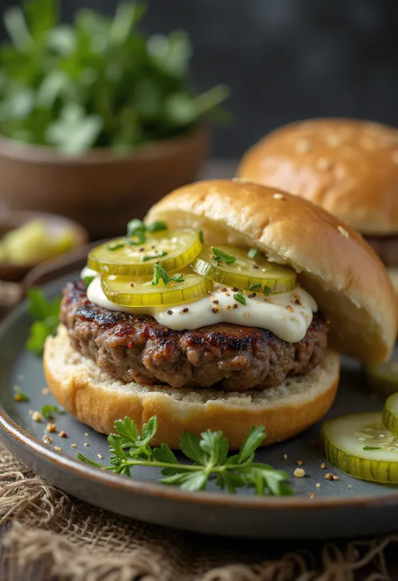 Zweedse gehaktburger geserveerd met augurken