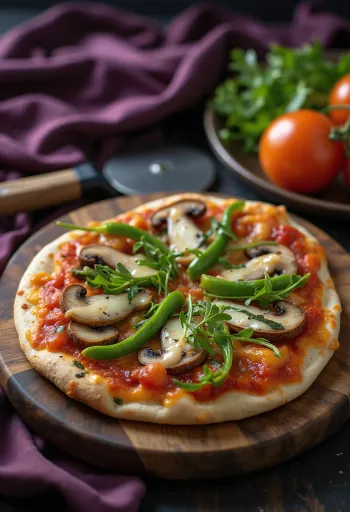 Vegan tortilla pizza met verse groenten en rucola