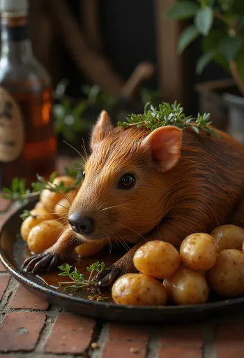 Cuy, traditioneel Zuid-Amerikaans gerecht geserveerd