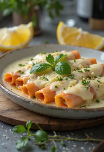 Cannelloni met zalm en kappertjes in de oven gebakken
