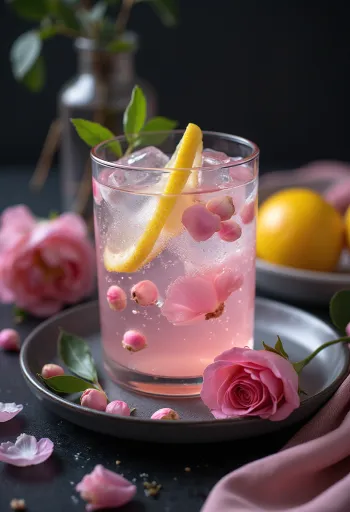 Limonade met rozenwater geserveerd in een glas