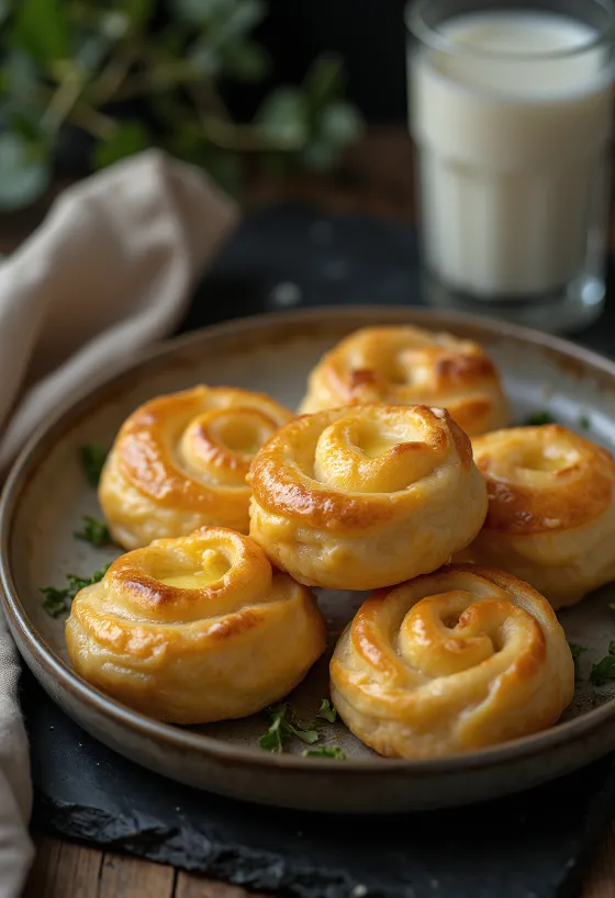 Goudbruin gebakken kaasrolletjes met krokant deeg en gesmolten kaas, geserveerd op een schaal.