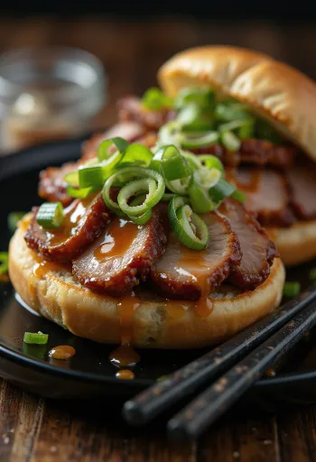 Bao bun met gebraden eend en hoisinsaus geserveerd