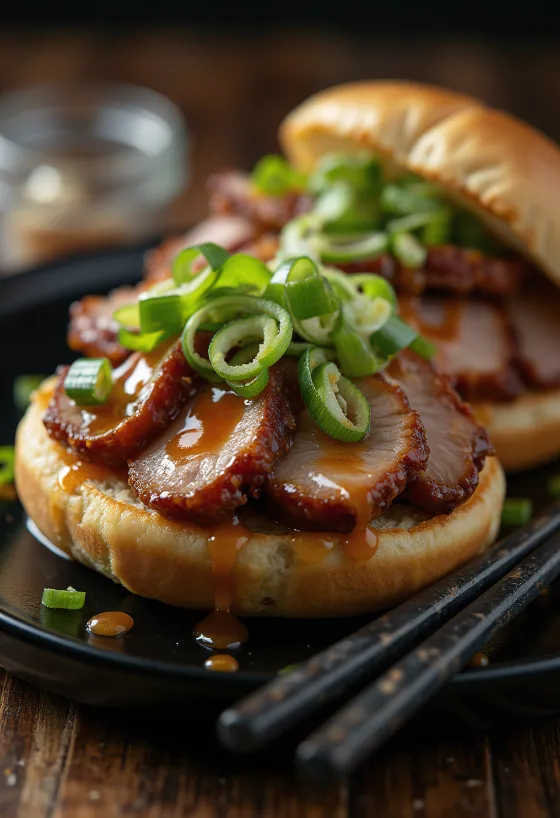 Bao bun met gebraden eend en hoisinsaus geserveerd