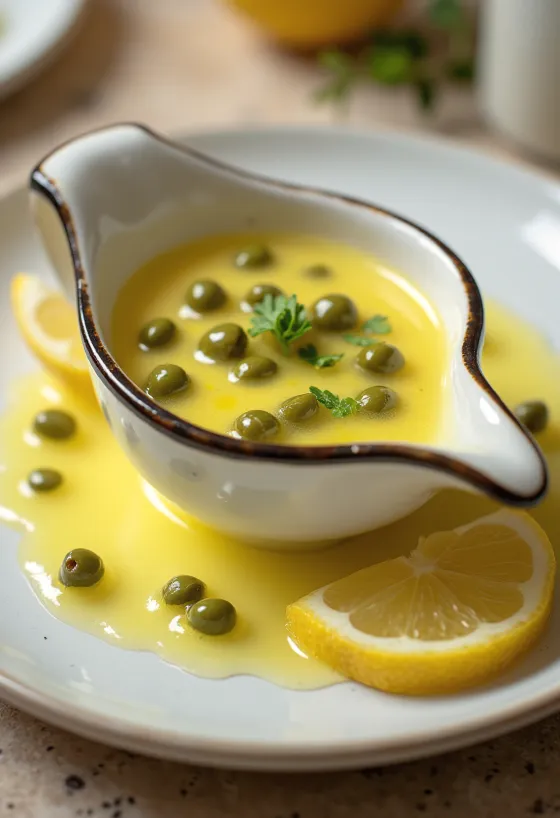 Gesmolten botersaus met kappertjes en citroen