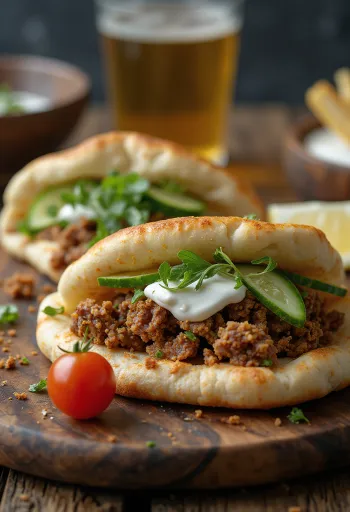 Pita met rundvlees geserveerd met verse groenten