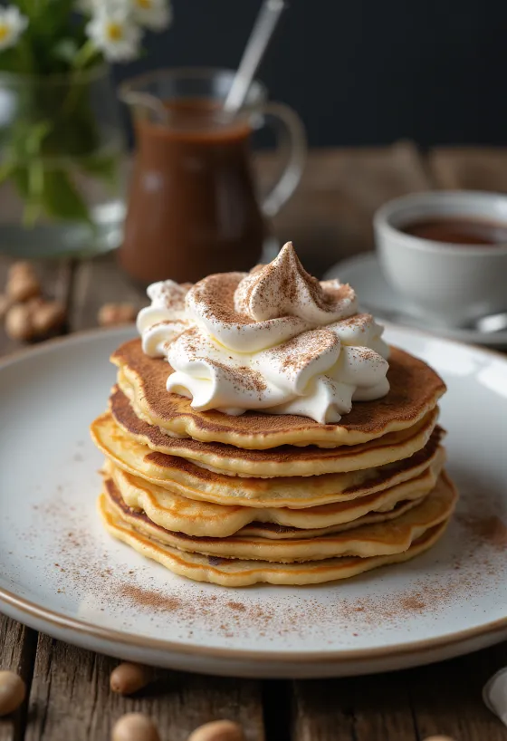 Pannenkoekentaart geserveerd met Nutella en slagroom