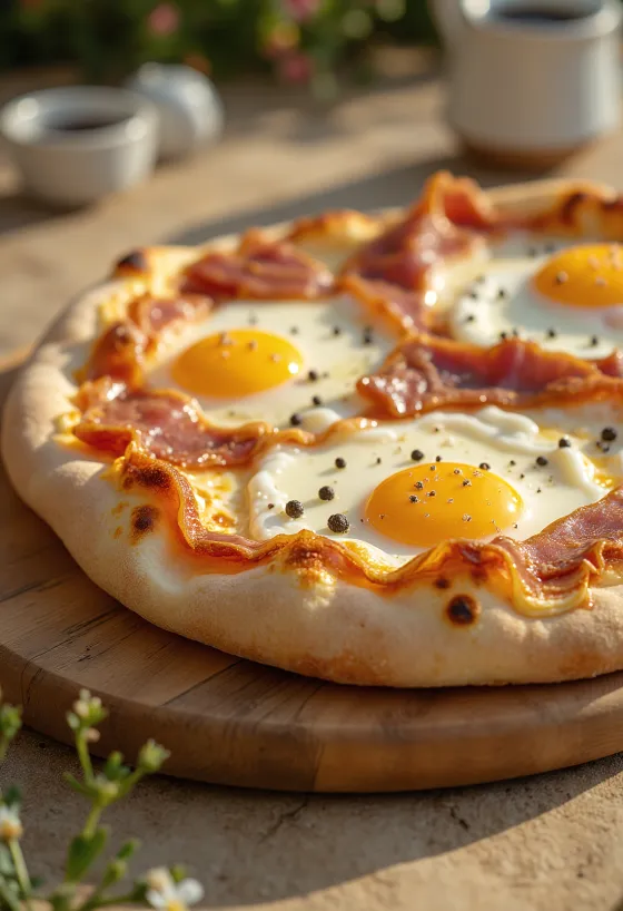 Pizza alla Pancetta e Uova met spek en ei