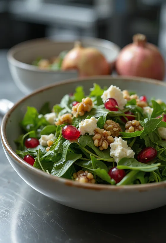 Rucolasalade met granaatappel, feta en walnoten