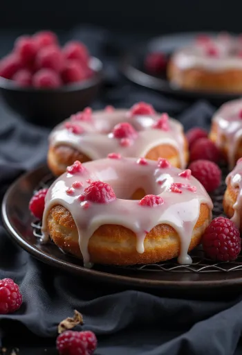 Frambozen-witte chocolade donut geserveerd