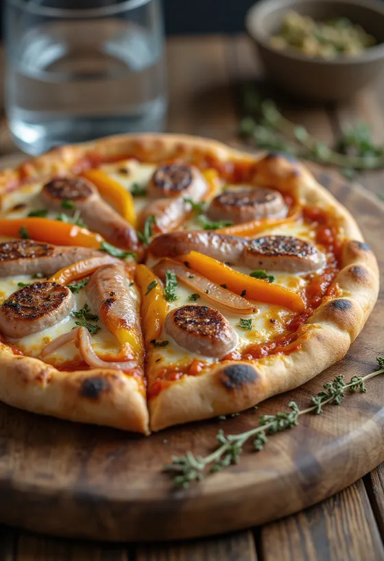 Pizza Viennese met Weense worstjes, paprika en mozzarella