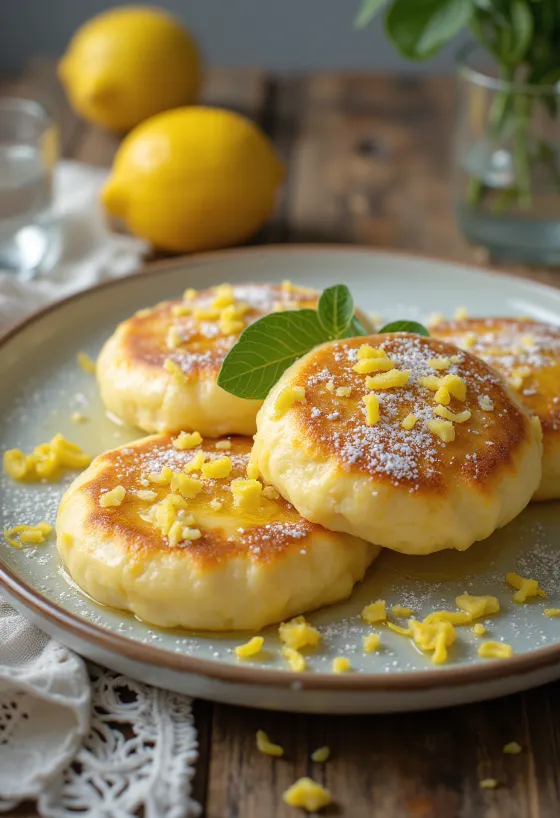 Syrniki in olijfolie, goudbruine kwarkpannenkoekjes gebakken in olijfolie