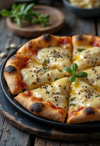 Pizza al Pepe met diverse kazen en verse peper