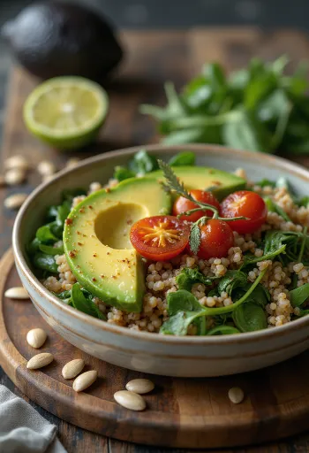 Quinoa buddha bowl met spinazie en avocado