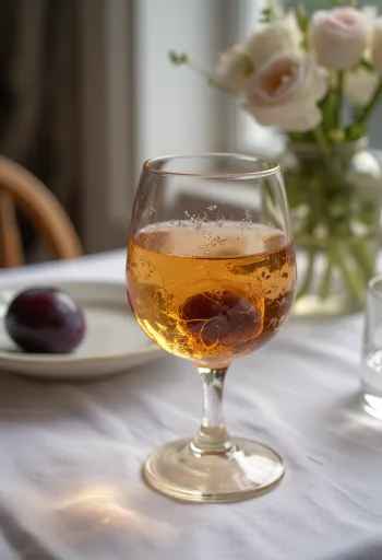 Pruimenpálinka geserveerd in een fles