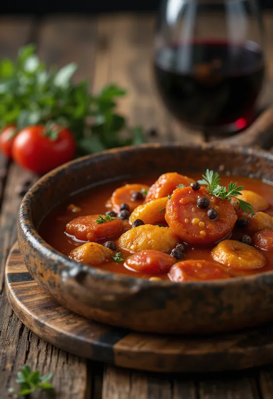 Callos met chorizo, rijk kruidig gerecht geserveerd met chorizo en rundvlees