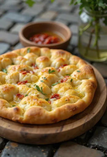 Chili-knoflookfocaccia geserveerd