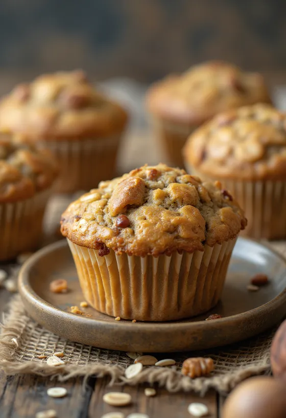 Kastanje-havermoutmuffins geserveerd