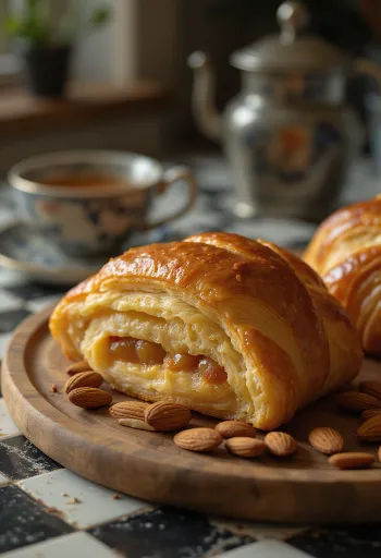 Croissants met marsepein geserveerd