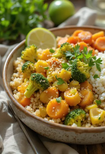 Groente curry Buddha bowl geserveerd