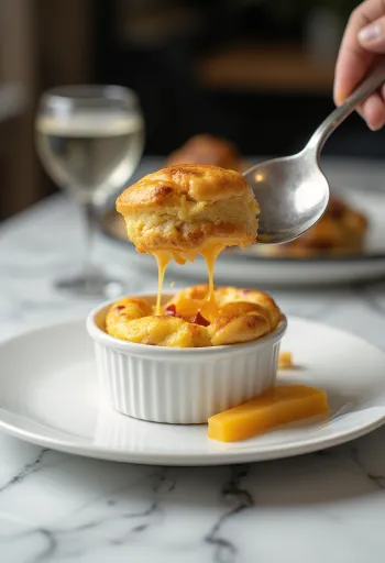 Chili-kaassoufflé geserveerd