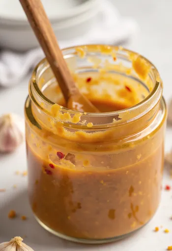 BBQ pindakaas-chilidressing in een kom