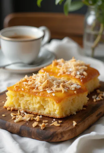 Cassava Cake met kokosrasp, verse en zoete cake in plakjes