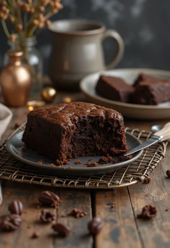 Huisgemaakte chocoladetaart geserveerd