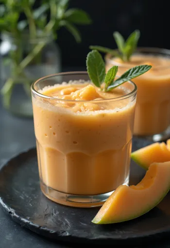 Meloensmoothie geserveerd in een glas