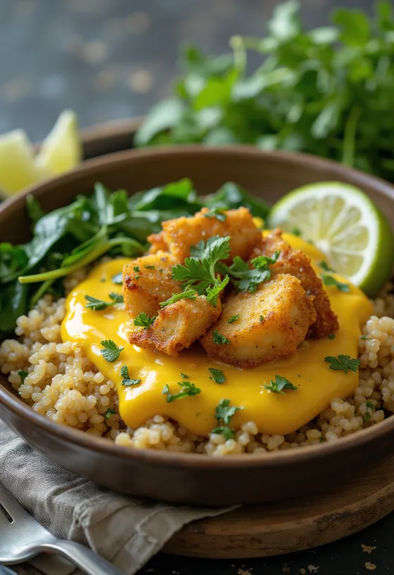 Quinoa met spinazie en tofu op basis van curry