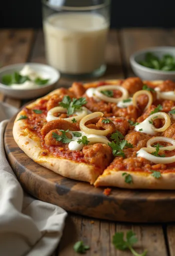 Tandoori chicken pizza met Indiase kruiden en koriander
