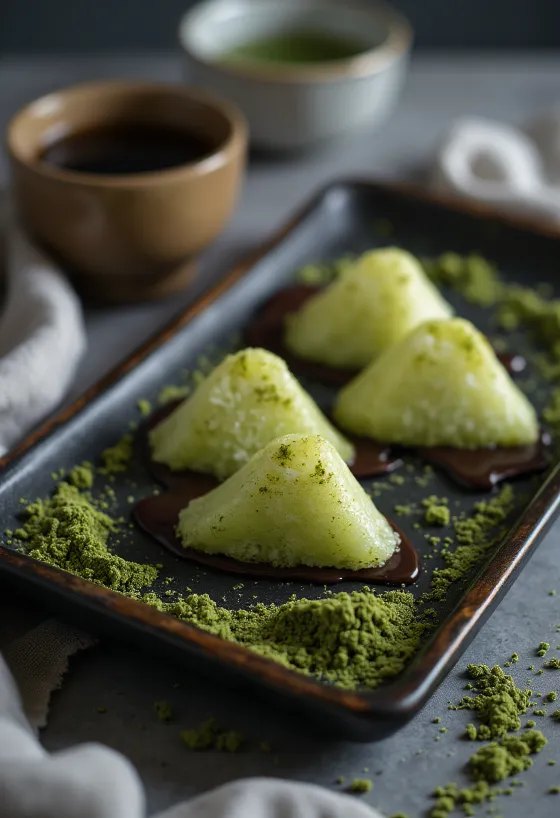Yatsuhashi met chocolade geserveerd