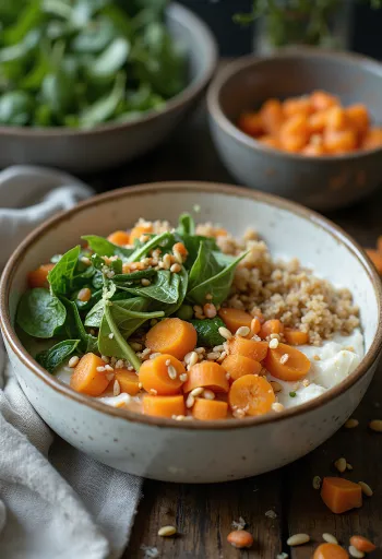 Buddha bowl met kruidige knolselderijcrème geserveerd