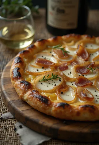 Tarte flambée met zure room, ui en spek