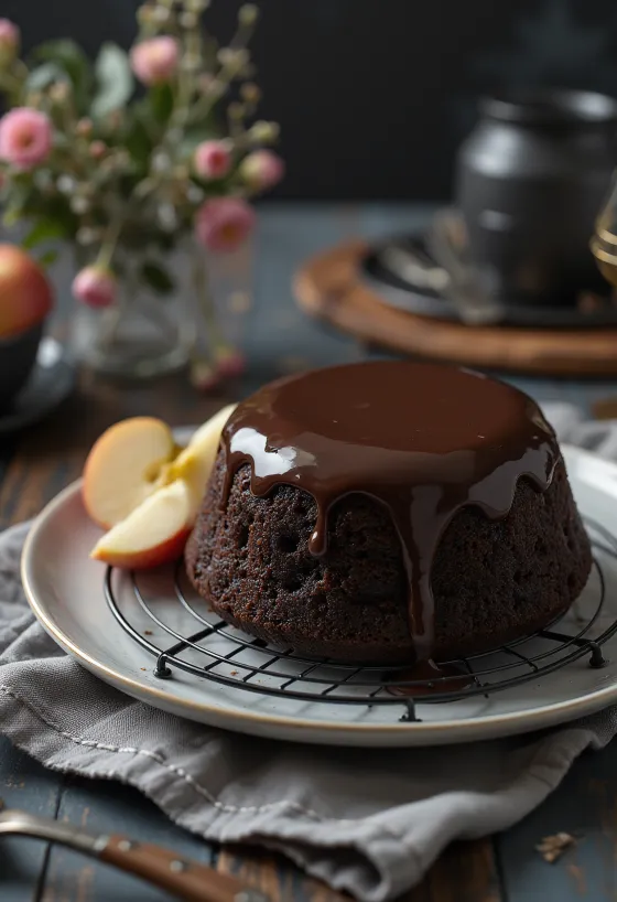 Appel-chocoladetaart in elegante presentatie